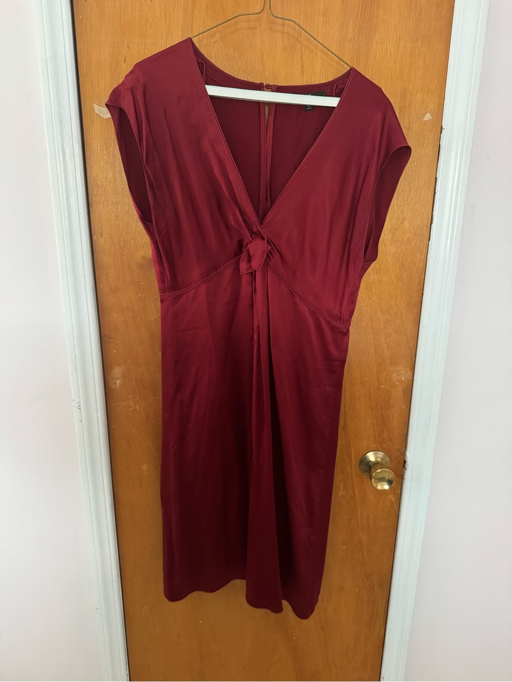 BOSS Hugo Boss "Donelly" 100% Silk Twist Front Midi Dress Burgundy - Size 10